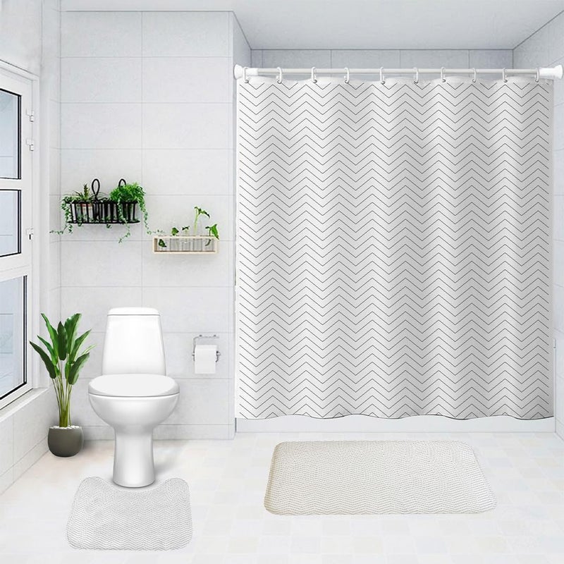 Umai UMAI Shower Curtain (180X180 cm) & Bathmat 3 Pcs Set|6ft|Creative Vibrant Coloured Polyster Curtain Sets with Non-Slip Bath mats for Bathroom|Easy-Slide Curtains|Quick Dry,Soft Mats  - Image 1