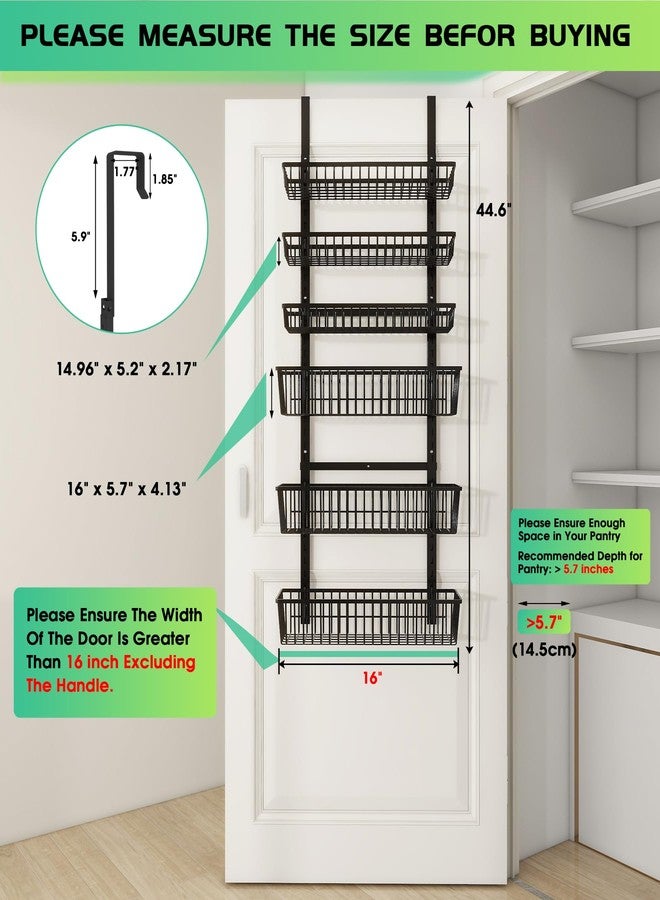 Mefirt Over The Door Pantry Organizer, Pantry Organization and Storage, 6-Tier Deep Baskets Hanging Heavy-Duty Metal, Wall Spice Rack Seasoning Shelves for Home & Kitchen, Laundry Room Bathroom, Black - Image 2