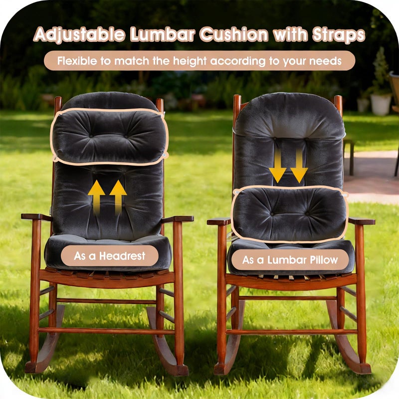 Activance Rocking Chair Cushion Indoor Large Chair Pads Set with Ties Extra Lumbar Pillow Premium Dutch Velvet High Resilience Filler Non-Slip Bottom, Grey - Image 4