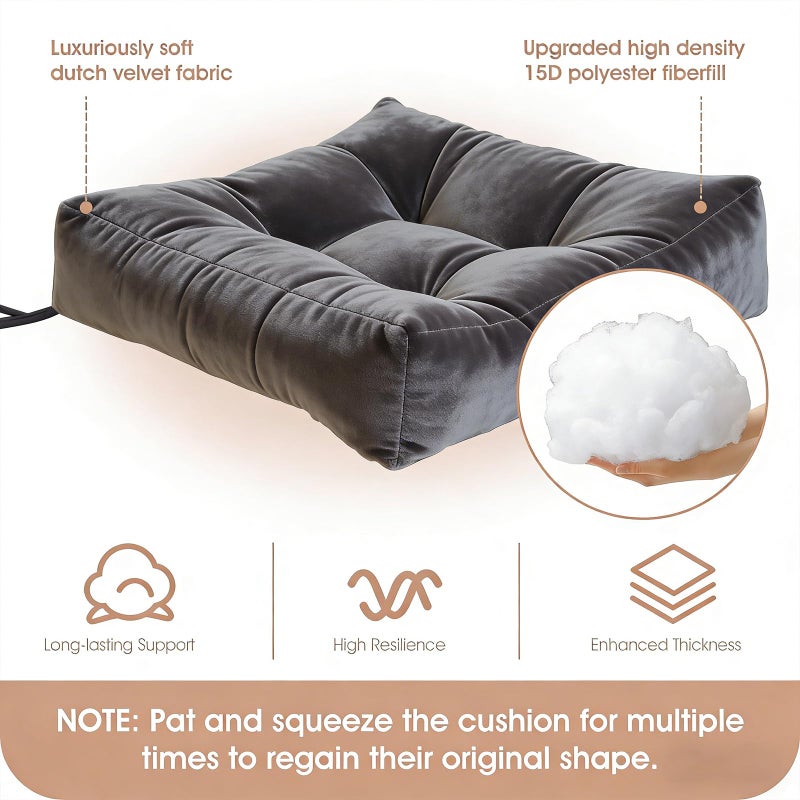 Activance Rocking Chair Cushion Indoor Large Chair Pads Set with Ties Extra Lumbar Pillow Premium Dutch Velvet High Resilience Filler Non-Slip Bottom, Grey - Image 3