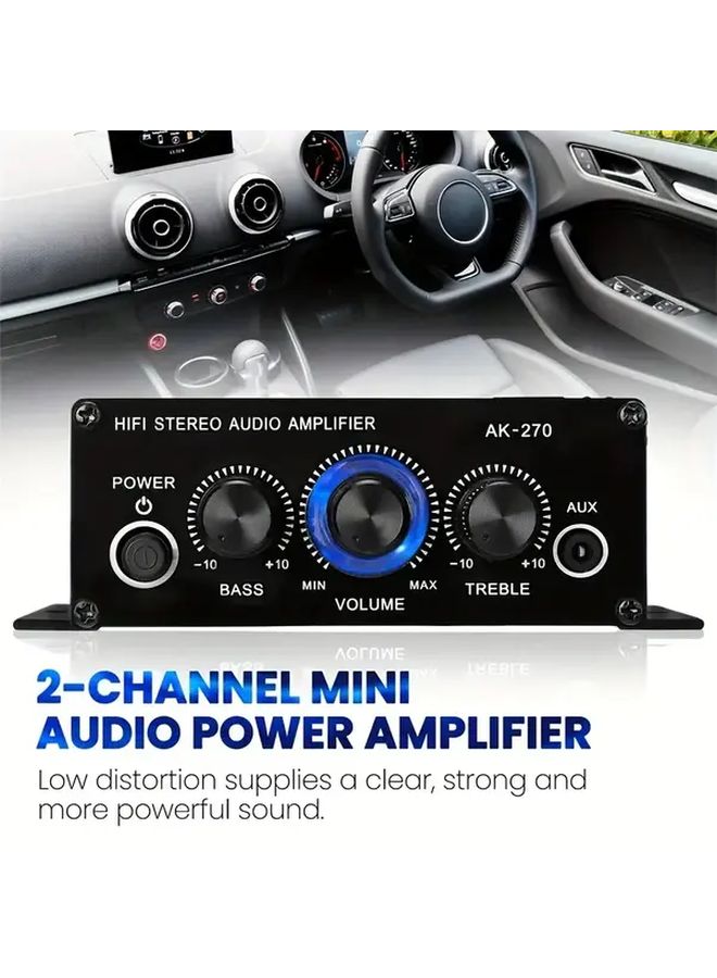 AK270 Mini 2 Channel Car Audio Amplifier 12V 1pc Universal Home Stereo System - Image 1