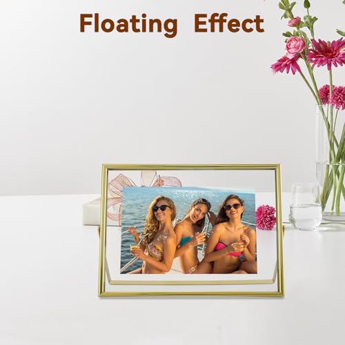 AhaGo Gold Floating Frame, 6"x8", Landscape, For Picture 5x7, 4x6, 3x5, Tabletop Shelf Photo Frame, Classy For Festival, Birthday or Wedding - Image 4