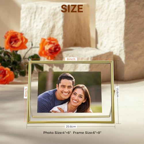 AhaGo Gold Floating Frame, 6"x8", Landscape, For Picture 5x7, 4x6, 3x5, Tabletop Shelf Photo Frame, Classy For Festival, Birthday or Wedding - Image 2