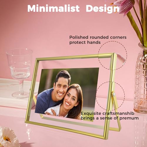 AhaGo Gold Floating Frame, 6"x8", Landscape, For Picture 5x7, 4x6, 3x5, Tabletop Shelf Photo Frame, Classy For Festival, Birthday or Wedding - Image 3