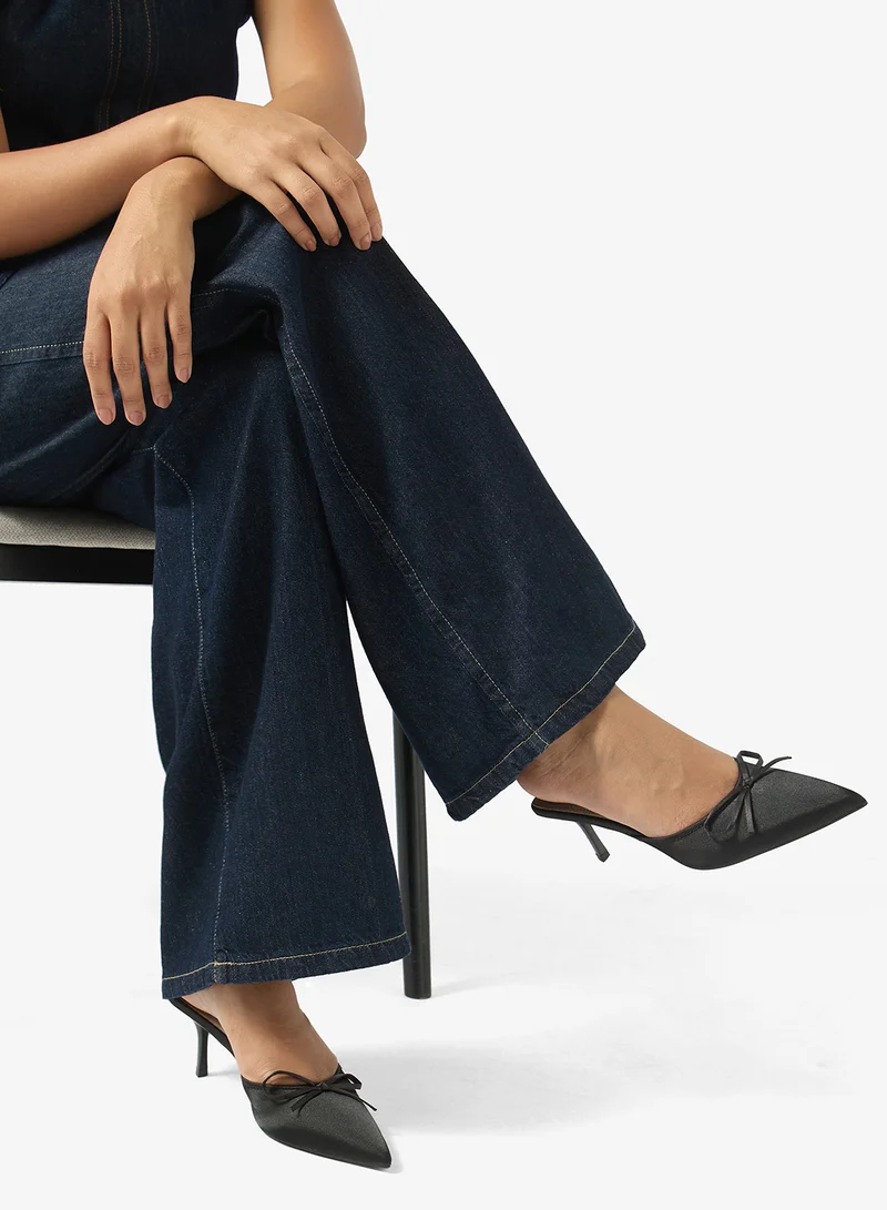 Satin Bow Detail Open Back Mid Heel Pumps