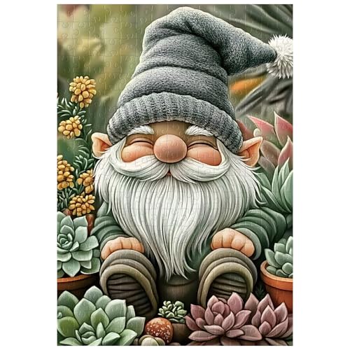 Artinhand Great Jigsaw Puzzles for Adults 300 Pieces Gnome Succulents Puzzles for Adults Toys Gift Family Decoration Kids Puzzle - Image 1