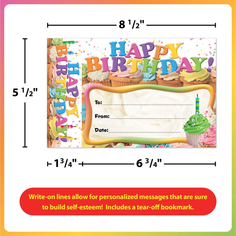 Edupress Happy Birthday Cupcakes Bookmark Awards (EP63024) - Image 3