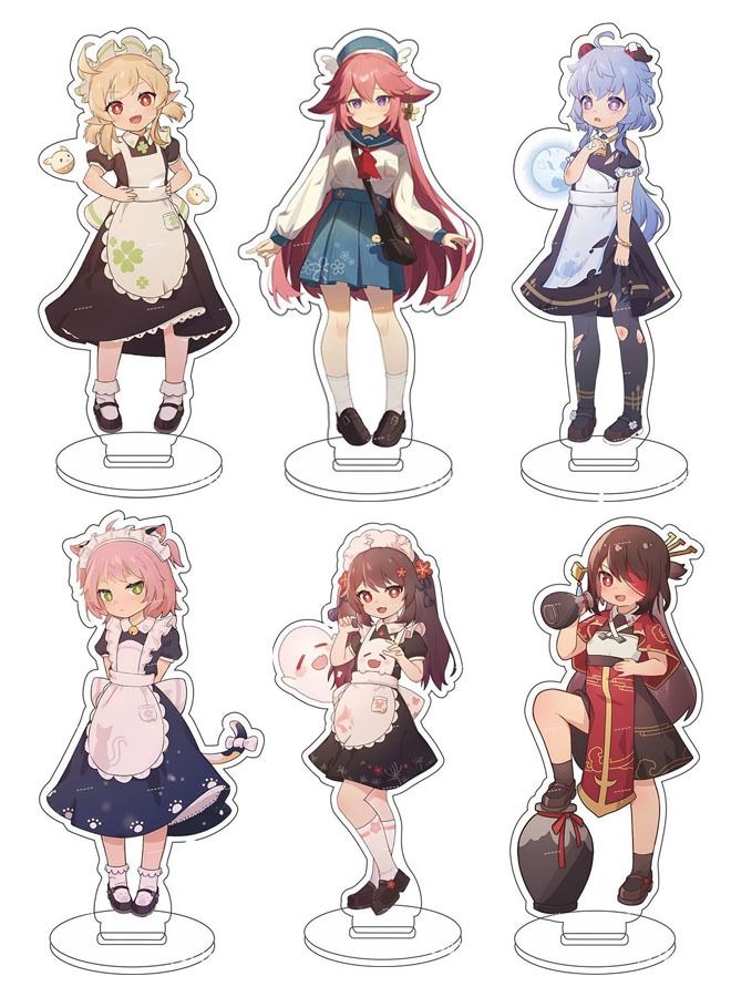Genshin Impact Stand Figure Acrylic Ornaments Stand Model Collections Peripheral Statue Card Character Proof Series Transparent Figure Model Fans Decoration Collection Desk Decor Toys Cute(6pcs)  - Image 1