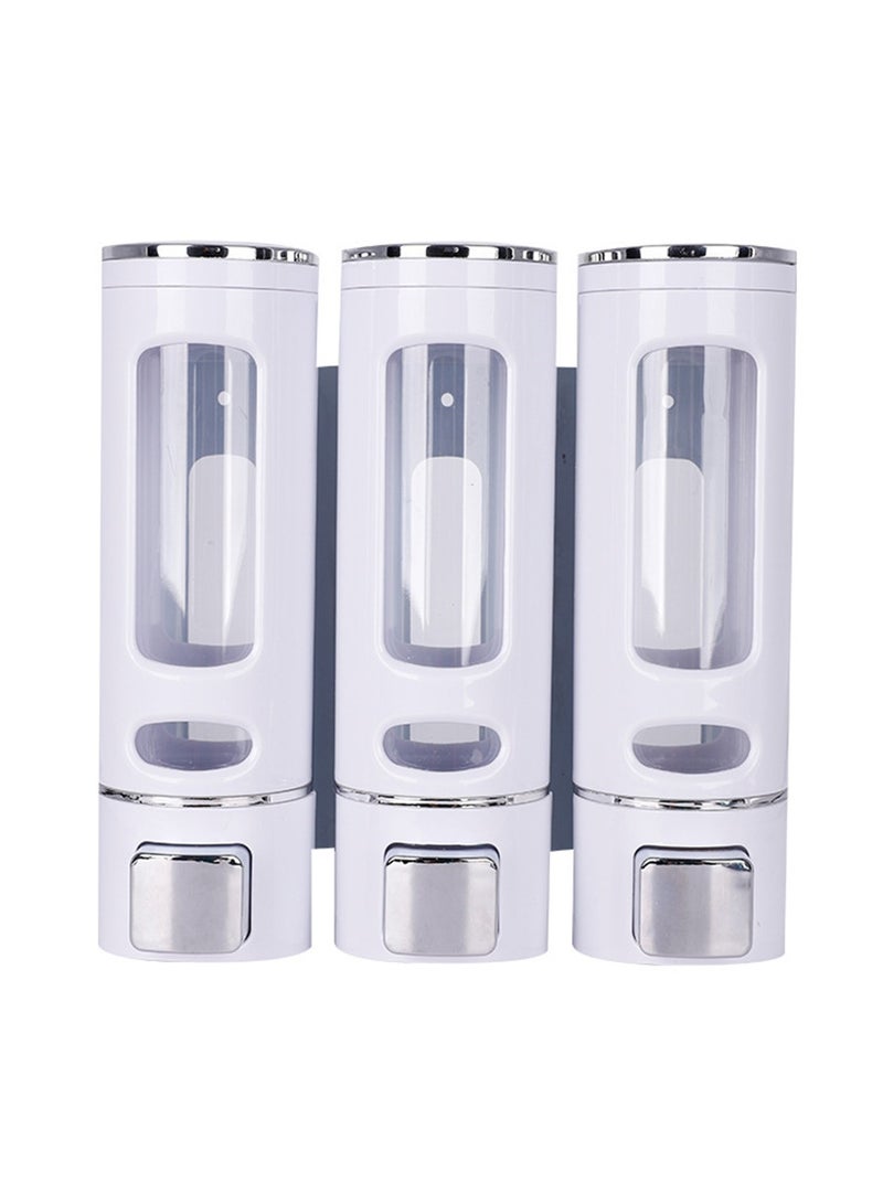 Hihonor Shampoo and Conditioner Dispenser,Shower Shampoo Dispenser 3 Chamber No Drilled Shampoo Dispenser for Shower Wall Mounted Shower Dispenser Body Wash Dispenser for Bathroom Kitchen Hotel, White - Image 1
