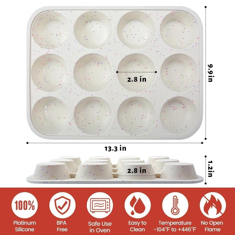 CAKETIME Silicone Muffin Pan, Metal Reinforced Frame Cupcake Pan 12 Cups Regular Size Easy to Move in or Out of Oven Non-Stick (2) - Image 5
