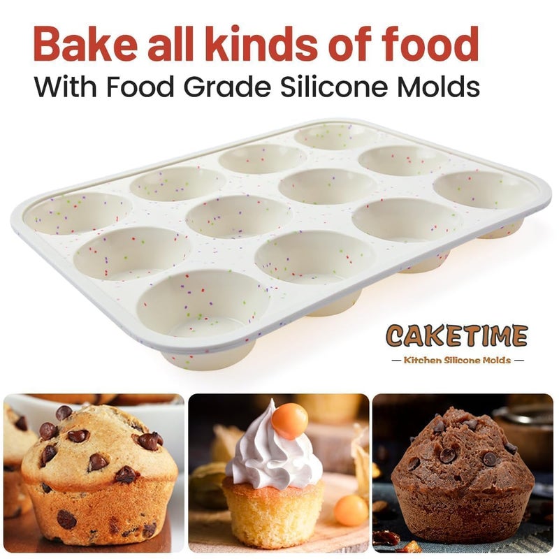 CAKETIME Silicone Muffin Pan, Metal Reinforced Frame Cupcake Pan 12 Cups Regular Size Easy to Move in or Out of Oven Non-Stick (2) - Image 3