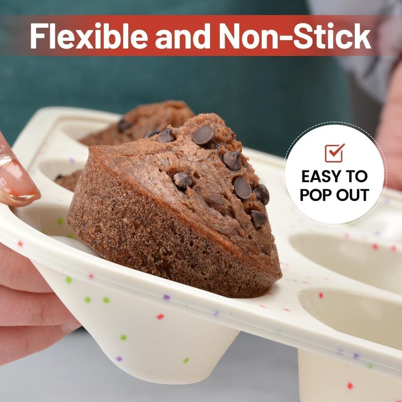 CAKETIME Silicone Muffin Pan, Metal Reinforced Frame Cupcake Pan 12 Cups Regular Size Easy to Move in or Out of Oven Non-Stick (2) - Image 4