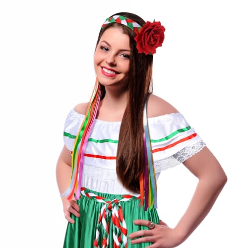 Riyiper Traditional Mexican Dress for Women Fiesta Senorita Costume Spanish Dress with Flower Hair Clip Headband(X-Small) - Image 4