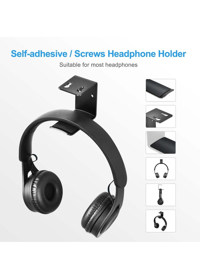 general 2 Pcs Headphone Stand, Under Desk Headphone Hanger 4 Pcs Screws Headphone Mount Hook with Silicone Pad Universal Headset Stand for Gaming Headset, Cables (Black) - Image 3