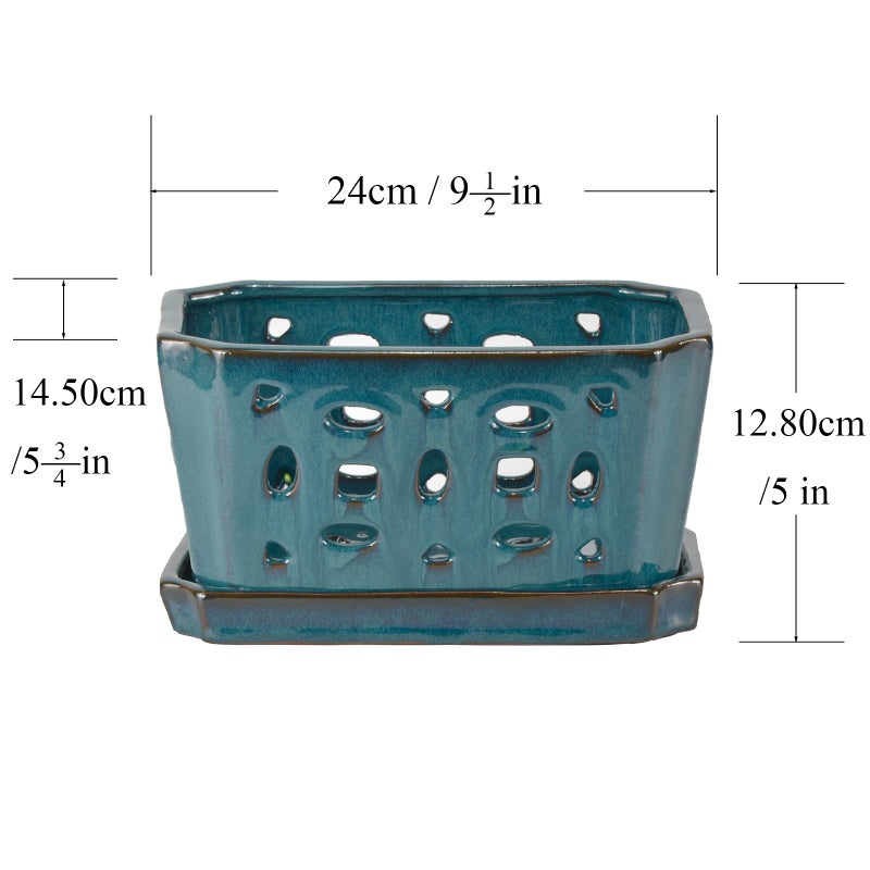 w w W&W Orchid Pot with Holes and Saucer for Repotting, Teal, 9.7 Inches - Image 5
