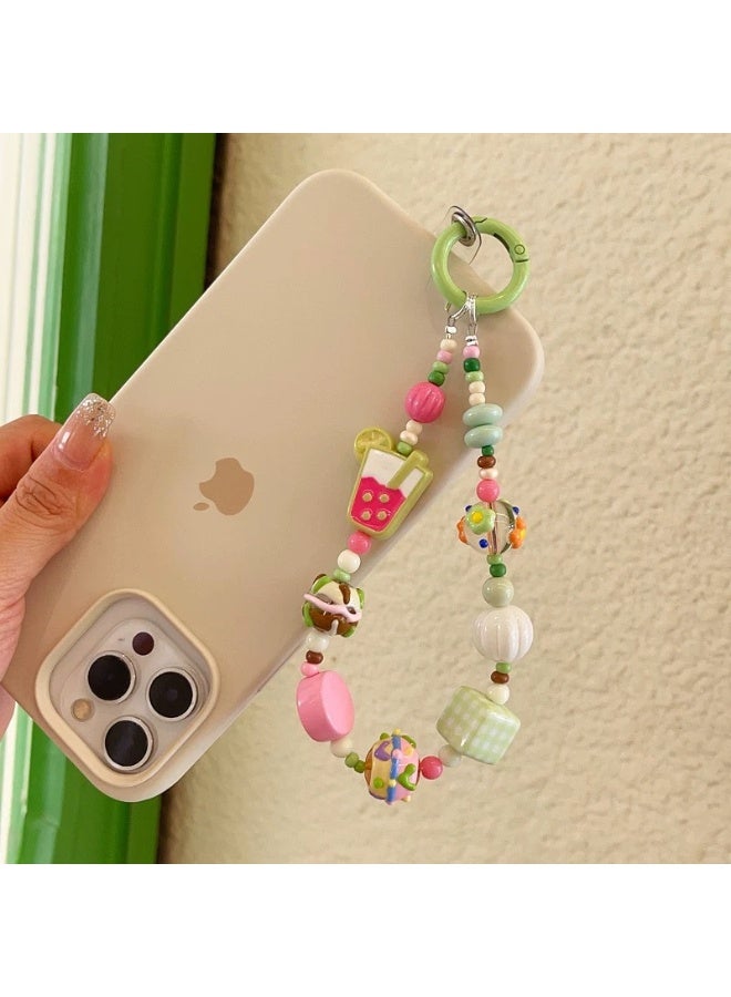 NIBEMINENT Beaded Phone Lanyard, Anti Lost Removable Wrist Strap, KT Bracelet Pendant, Phone Keychain Lanyard