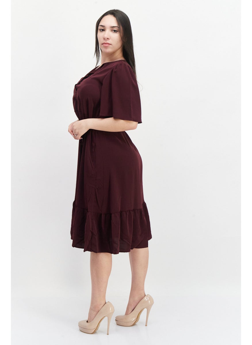 French Connection Women Plain Midi Dress, Maroon  - Image 2