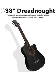 ShineDown ShineDown 38 inch Acoustic Guitar in Full Size Black Beginner All Wood Cutaway Starter Set with Free Bag Capo A Pack of Extra Strings Picks Strap  - Image 2