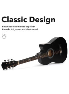ShineDown ShineDown 38 inch Acoustic Guitar in Full Size Black Beginner All Wood Cutaway Starter Set with Free Bag Capo A Pack of Extra Strings Picks Strap  - Image 3