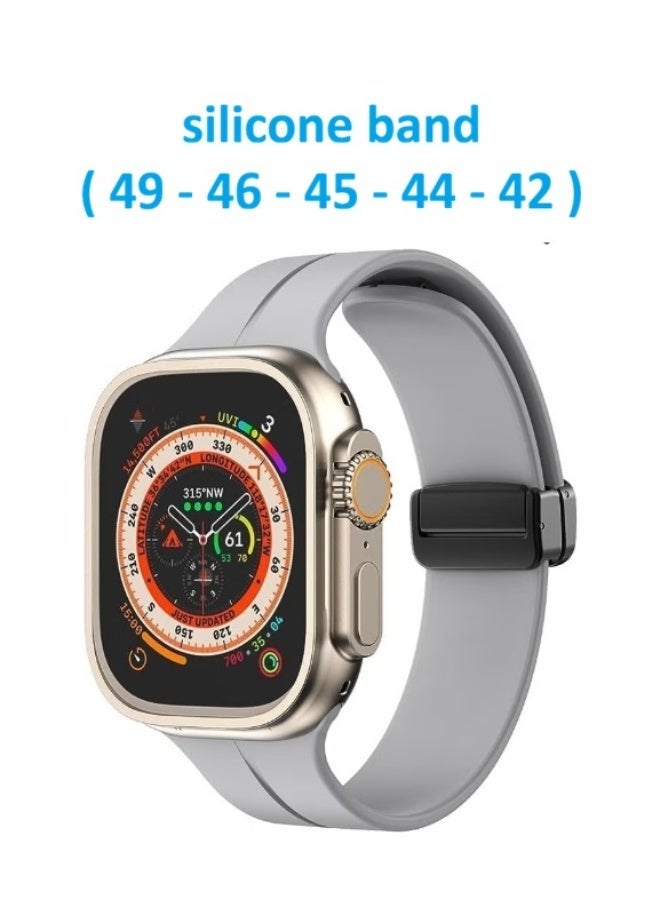 سوار رياضي مغناطيسي من السيليكون لساعة أبل ألترا مقاس 49 ملم، 46 ملم، 45 ملم، 44 ملم، و42 ملم - رمادي - Image 1