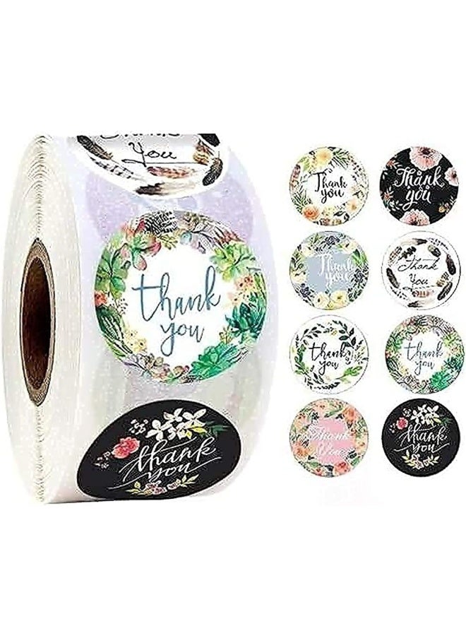 Premify ملصقات شكر، 500 قطعة ملصقات شكر لتغليف الهدايا، تعبئة الخبز، أختام الظرف، الأعمال الصغيرة، عيد الميلاد، الزفاف، حقيبة تغليف الهدايا، ملصق دائري لمتجر الهدايا (تصميم زهور) - Image 1