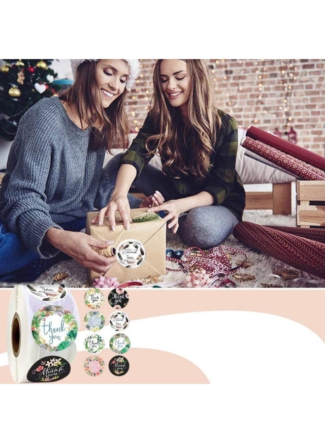 Premify ملصقات شكر، 500 قطعة ملصقات شكر لتغليف الهدايا، تعبئة الخبز، أختام الظرف، الأعمال الصغيرة، عيد الميلاد، الزفاف، حقيبة تغليف الهدايا، ملصق دائري لمتجر الهدايا (تصميم زهور) - Image 5