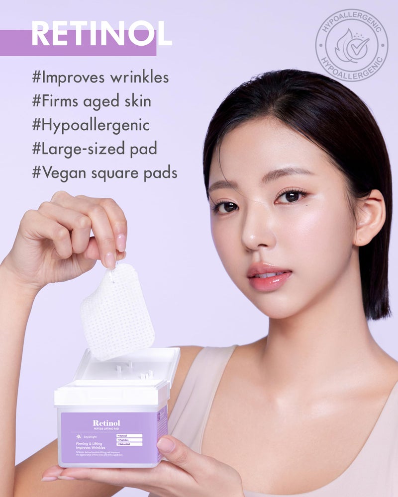 DERMAL وسادة ديرمال للرفع مع الريتينول والبيبتيد - وسادة تونر كورية لمكافحة الشيخوخة والتجاعيد مع باكوتشيول - وسادات مربعة من القطن النقي النباتي - سعة عالية، 120 ورقة - Image 2