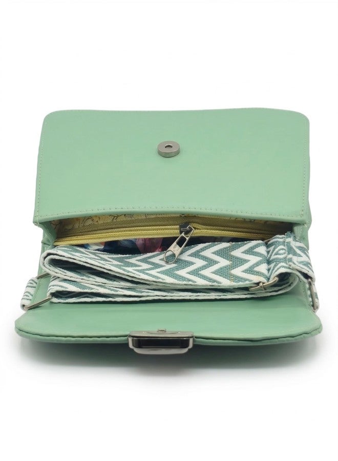 KRIFTY PU Leather Sling Bag with Boho Patterned Strap, Flap Closure, Crossbody Style For Women's/Girls (Green) - Image 4