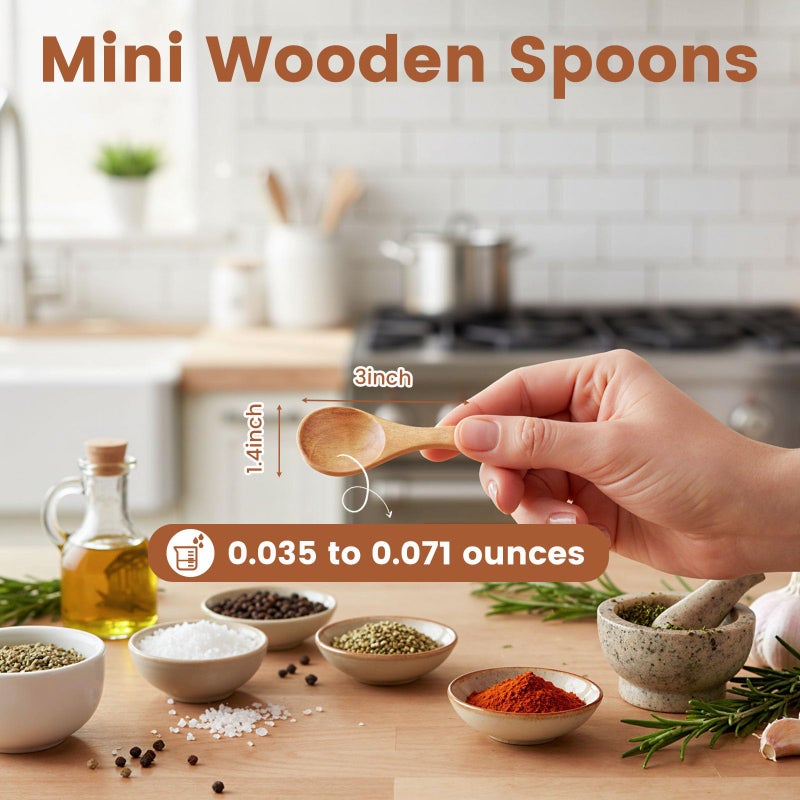 HANSGO 10PCS Small Wooden Spoons, 3 Inch Small Spoons for Spice Jars, Salt, Grains, Sugar, Coffee, Honey, Dessert, Tea, Mini Wooden Teaspoons for Kitchen, Ideal Gifts & Kitchen Stocking Stuffers - Image 2