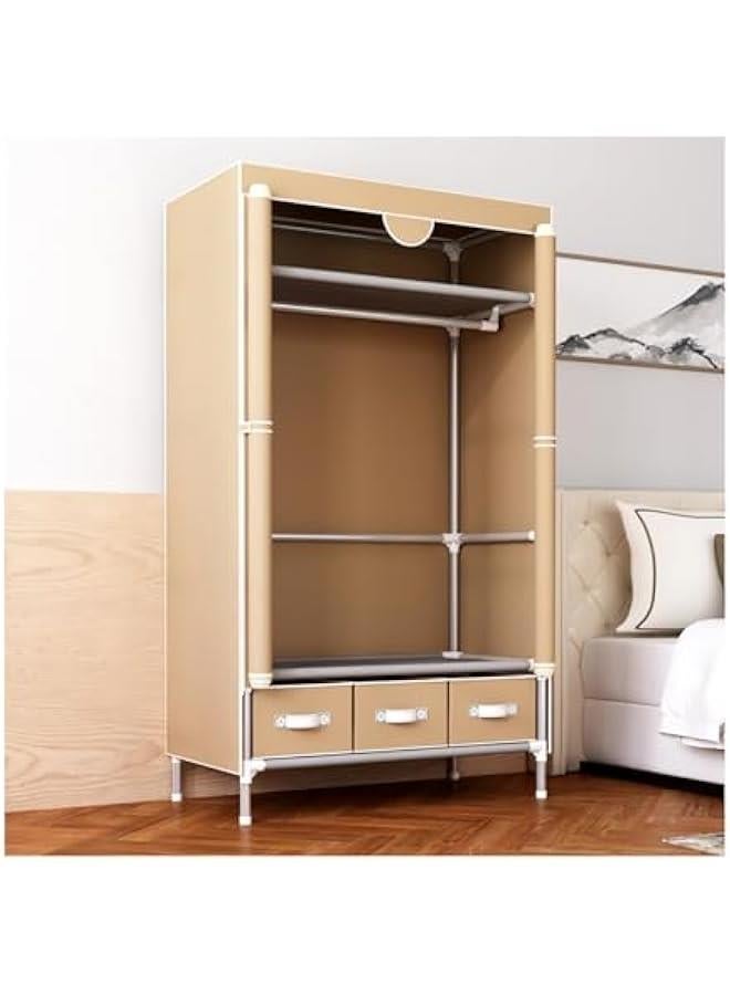 HOOKOR Portable Clothes Closet,Rolling Door Wardrobe with Hanging Rack Non-Woven Fabric Storage Organizer with 3 Drawer Boxes No-Tool Assembly,90 * 45 * 170CM (Light brown) - Image 1