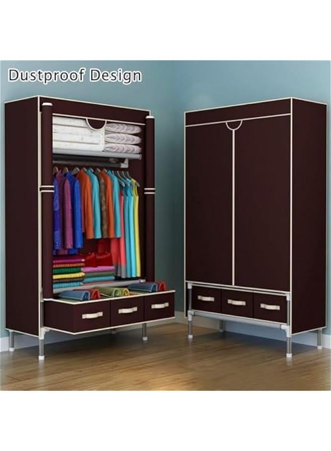 HOOKOR Portable Clothes Closet,Rolling Door Wardrobe with Hanging Rack Non-Woven Fabric Storage Organizer with 3 Drawer Boxes No-Tool Assembly,90 * 45 * 170CM (Light brown) - Image 3