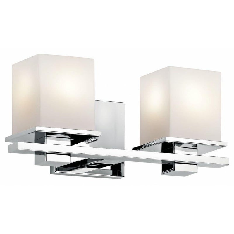 Kichler Tully 15 Vanity Light in Chrome 2Light Modern Bathroom Light with Satin Etched Cased Opal Glass 15 W x 65 H 45150CH