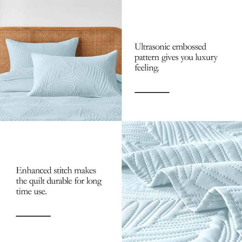 OARAGE Queen Quilt Bedding Set Soft Lightweight Aqua Blue Bedspread with Leaf Pattern,Ultrasonic Microfiber Bed Coverlet Full Size for All Season (1 Quilt, 2 Shams) - Image 5