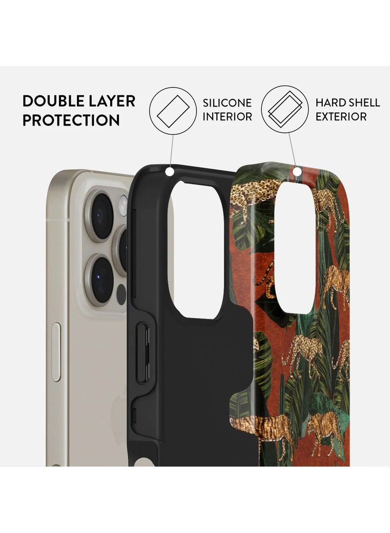BURGA iPhone 16 pro Case, 2 Piece Hard Shell + TPU Silicone Interior, Shock Absorption, All Port Accessible, Raised Bezel For Screen & Camera Protection, Never Fading HQ Print,leopard print - Image 2