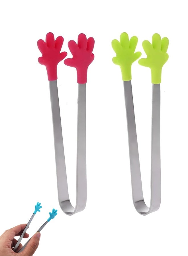 2Pcs Colorful Mini Food Tongs 13 cm – Stainless Steel Appetizer Tongs with Silicone Grip Tips for Sugar, Ice, Candy, and Fruit Serving-random color - Image 1