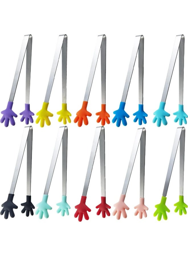 2Pcs Colorful Mini Food Tongs 13 cm – Stainless Steel Appetizer Tongs with Silicone Grip Tips for Sugar, Ice, Candy, and Fruit Serving-random color - Image 2