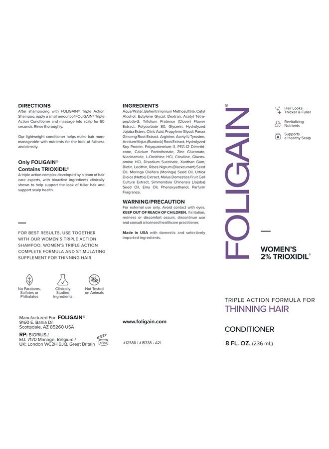 FOLIGAIN Triple Action Conditioner For Thinning Hair, Volumizing Conditioner for Women, 8 Fl. Oz. - Image 5