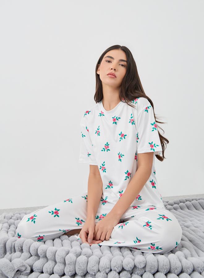 تايك تو طقم بيجاما وتيشيرت بطبعة زهور تيك تو - Image 1