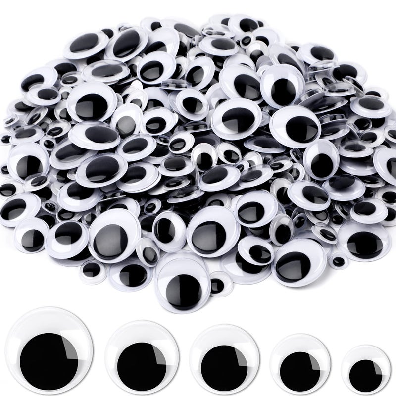 JULMELON 500 Pieces Wiggle Googly Eyes Self Adhesive Black White Craft Eyes for DIY Crafts Decoration 04 in 06 in 08 in 1 in 12 in