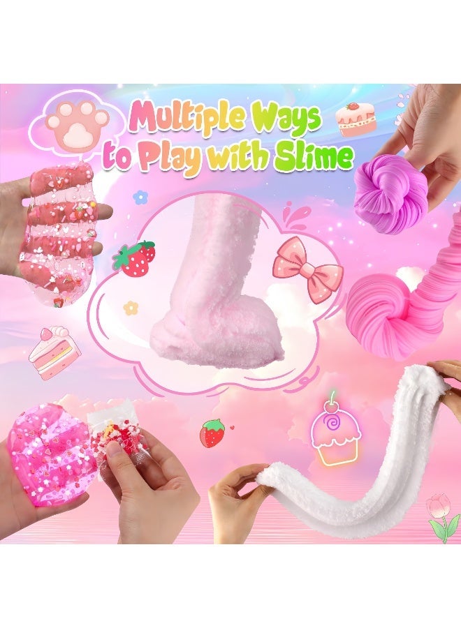 مجموعة سلايم مكونة من 6 عبوات، سلايم وردي للأطفال، مجموعة سلايم سحابي للبنات من سن 3 إلى 12 سنة، ألعاب للبنات والأولاد، مجموعة سلايم للأطفال مناسبة للحفلات والهدايا التذكارية، هدية عيد ميلاد رائعة للبنات (سعة كبيرة 70 مل × 6 قطع) - Image 4