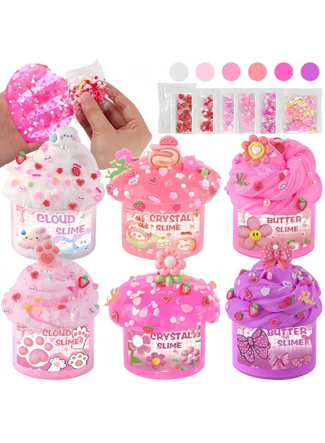 مجموعة سلايم مكونة من 6 عبوات، سلايم وردي للأطفال، مجموعة سلايم سحابي للبنات من سن 3 إلى 12 سنة، ألعاب للبنات والأولاد، مجموعة سلايم للأطفال مناسبة للحفلات والهدايا التذكارية، هدية عيد ميلاد رائعة للبنات (سعة كبيرة 70 مل × 6 قطع) - Image 1