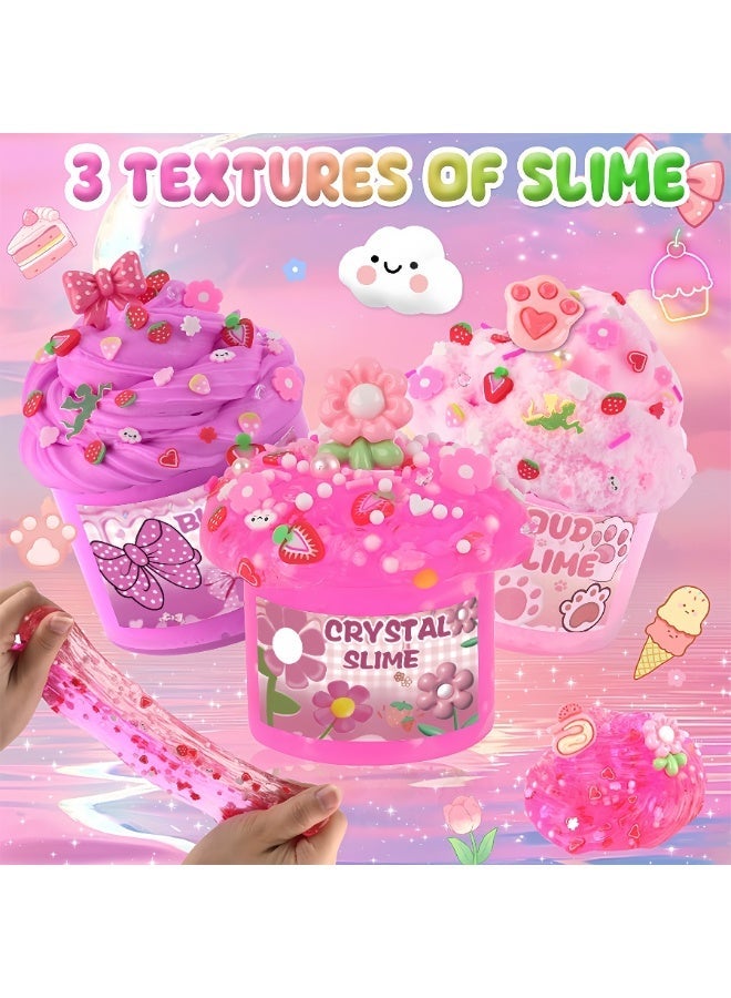 مجموعة سلايم مكونة من 6 عبوات، سلايم وردي للأطفال، مجموعة سلايم سحابي للبنات من سن 3 إلى 12 سنة، ألعاب للبنات والأولاد، مجموعة سلايم للأطفال مناسبة للحفلات والهدايا التذكارية، هدية عيد ميلاد رائعة للبنات (سعة كبيرة 70 مل × 6 قطع) - Image 3