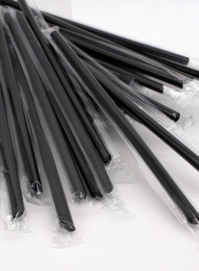 Halapack [500 PCS] Disposable Black Straw 8mm Straight Single Wrapped Jumbo Smoothie Straws Extra Wide Boba Bubble Tea Drinking Straws Black - Image 2