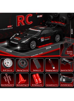 هارفستوي سيارة سباق RC بمقياس 1:20، 30 كم/ساعة، دفع رباعي، 2.4 جيجا هرتز، سيارات تحكم عن بعد مع إضاءة LED، سباق و4 عجلات سباق، سيارات سباق RC عالية السرعة، هدية للأولاد والبنات والأطفال  - Image 2