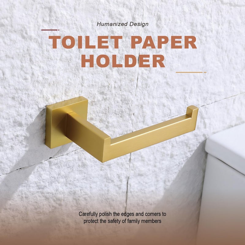 TASTOS Toilet Paper Holder Brushed Gold, Toilet Tissue Roll Holders Dispenser and Hangers Wall Mounted for Bathroom & Kitchen, Stainless Steel Modern Square Style - Image 2