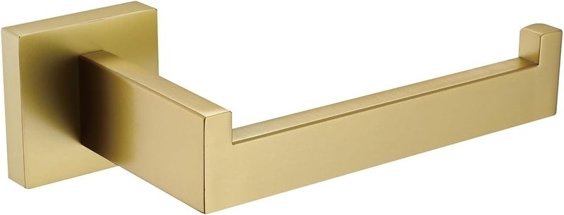 TASTOS Toilet Paper Holder Brushed Gold, Toilet Tissue Roll Holders Dispenser and Hangers Wall Mounted for Bathroom & Kitchen, Stainless Steel Modern Square Style - Image 1