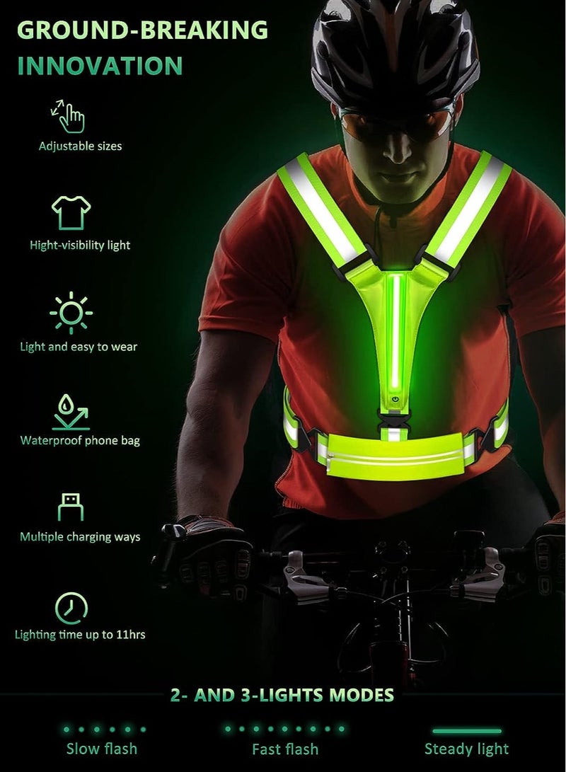 SYOSI LED Reflective Vest Running Gear, USB Rechargeable Light Up Running Vest Chest Phone Holder for Runners Night Walking,6-11hrs Light Adjustable Waist/Shoulder for Women Men Kids - Image 3