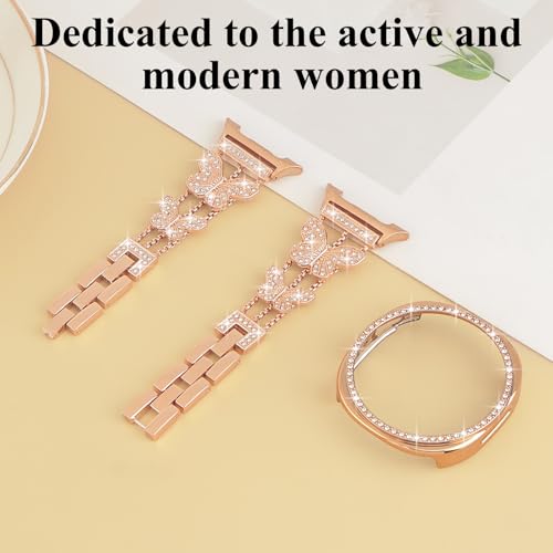 Alociaga Bling Band with Case Compatible for Samsung Galaxy Watch 8 40mm 44mm, Women Diamond Butterfly Metal Bracelet Rhinestone Strap with Protector Case(Rose Gold, 40mm) - Image 4