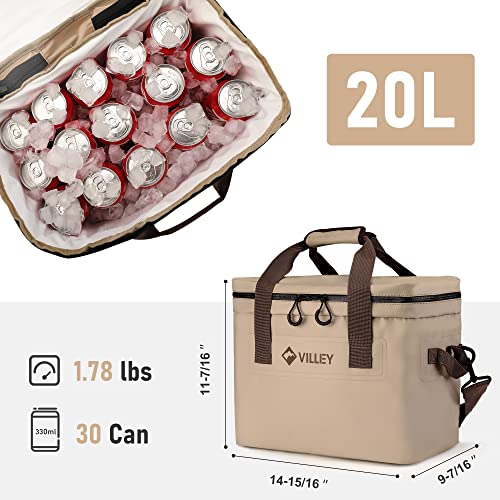 VILLEY 20L Insulated Cooler Bag with Padded Top Handle Removable Shoulder Strap and Sufficient Capacity for 30 Cans of 12 oz Drinks - Image 3