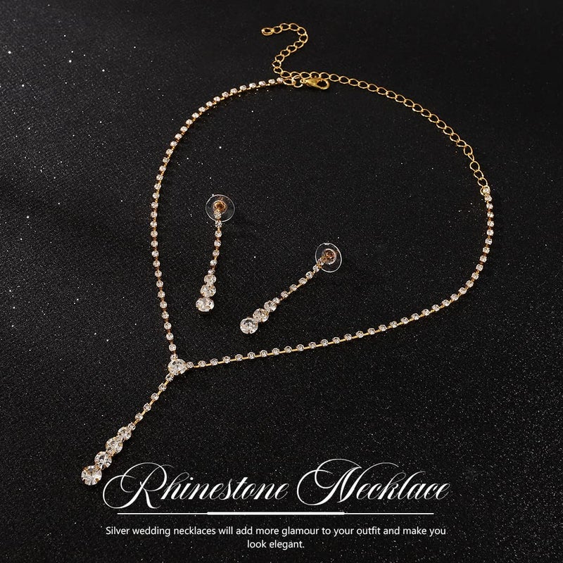 Yean Bride Silver Bridal Necklace Earrings Set Crystal Wedding Jewelry Sets Rhinestone Choker Necklaces for Women (Gold) - Image 3
